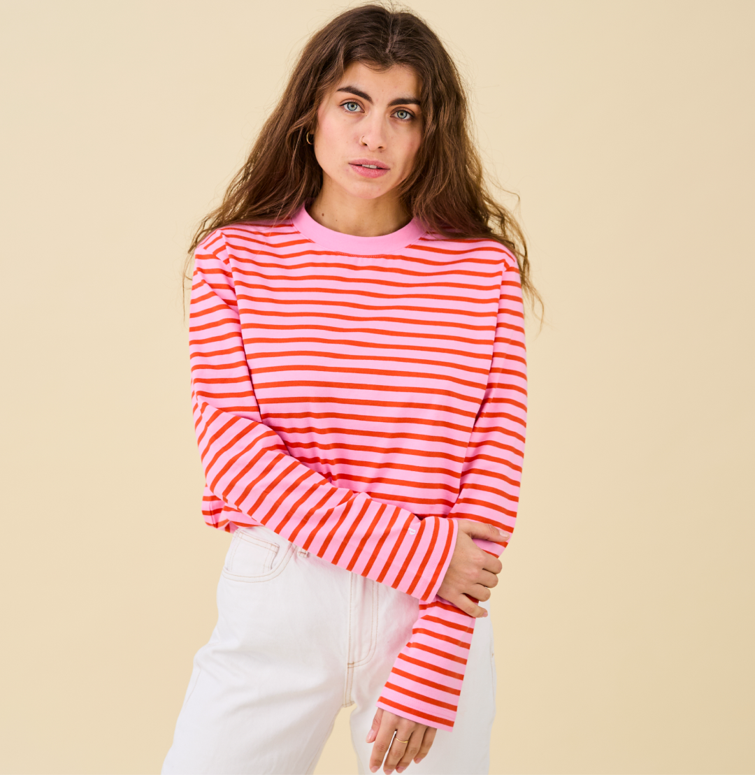 Langarmshirt Gestreift aus Bio-Baumwolle in Pink/Rot