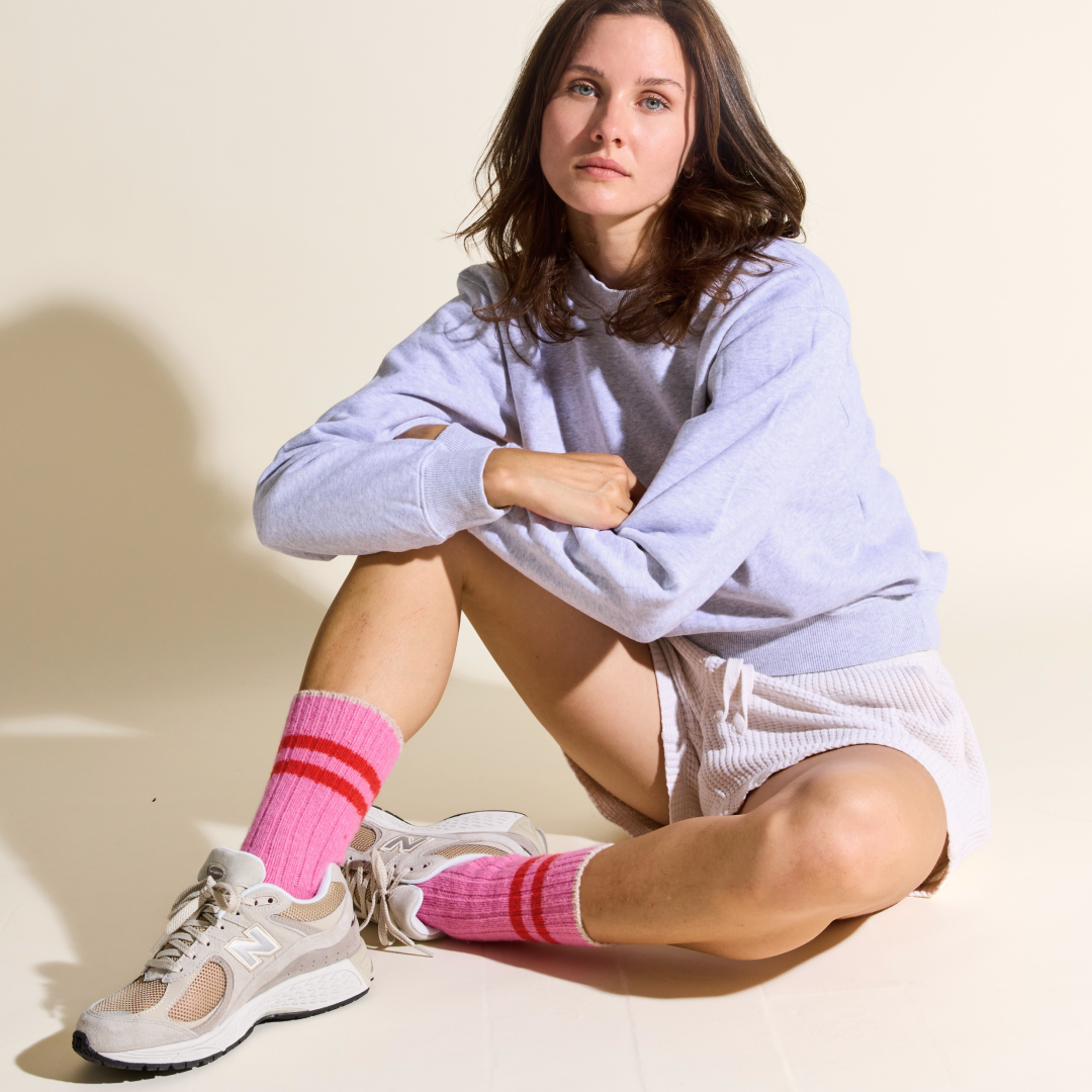 Set of 3: Knitted Wool Socks - Ecru/Pink/Lilac