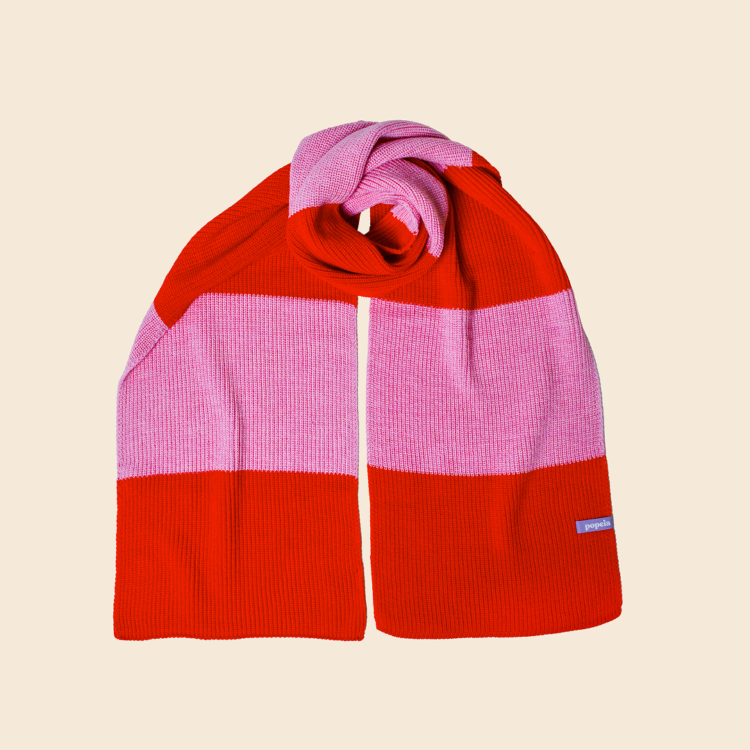 Beanie & Striped Scarf Set - Red