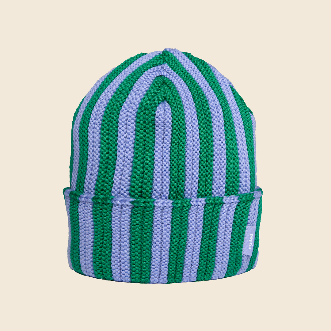 Special Beanie aus Merinowolle - Lila/Grün