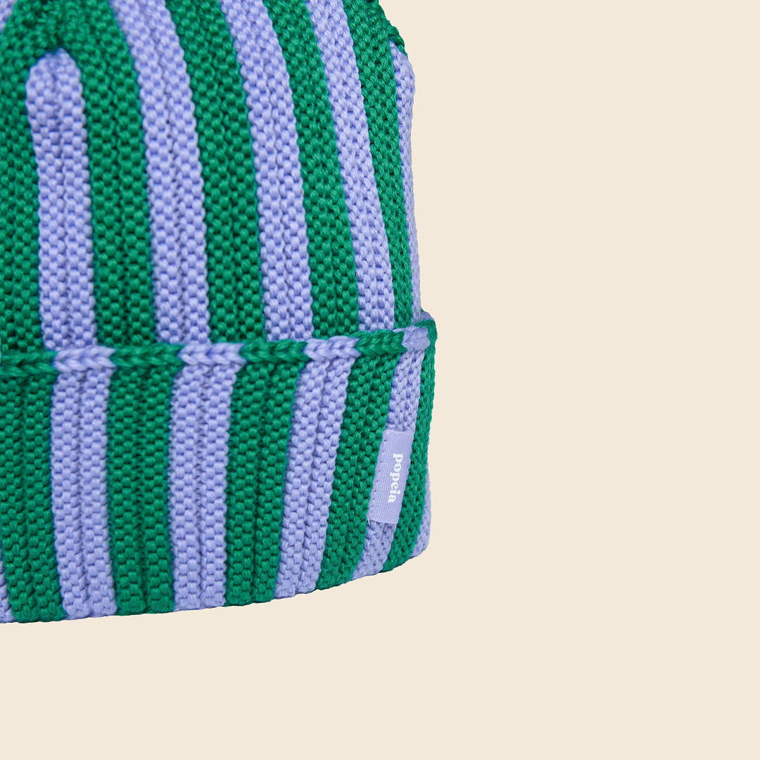 Special Beanie aus Merinowolle - Lila/Grün