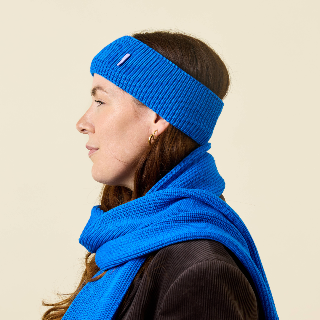 Stirnband aus Merinowolle - Blau