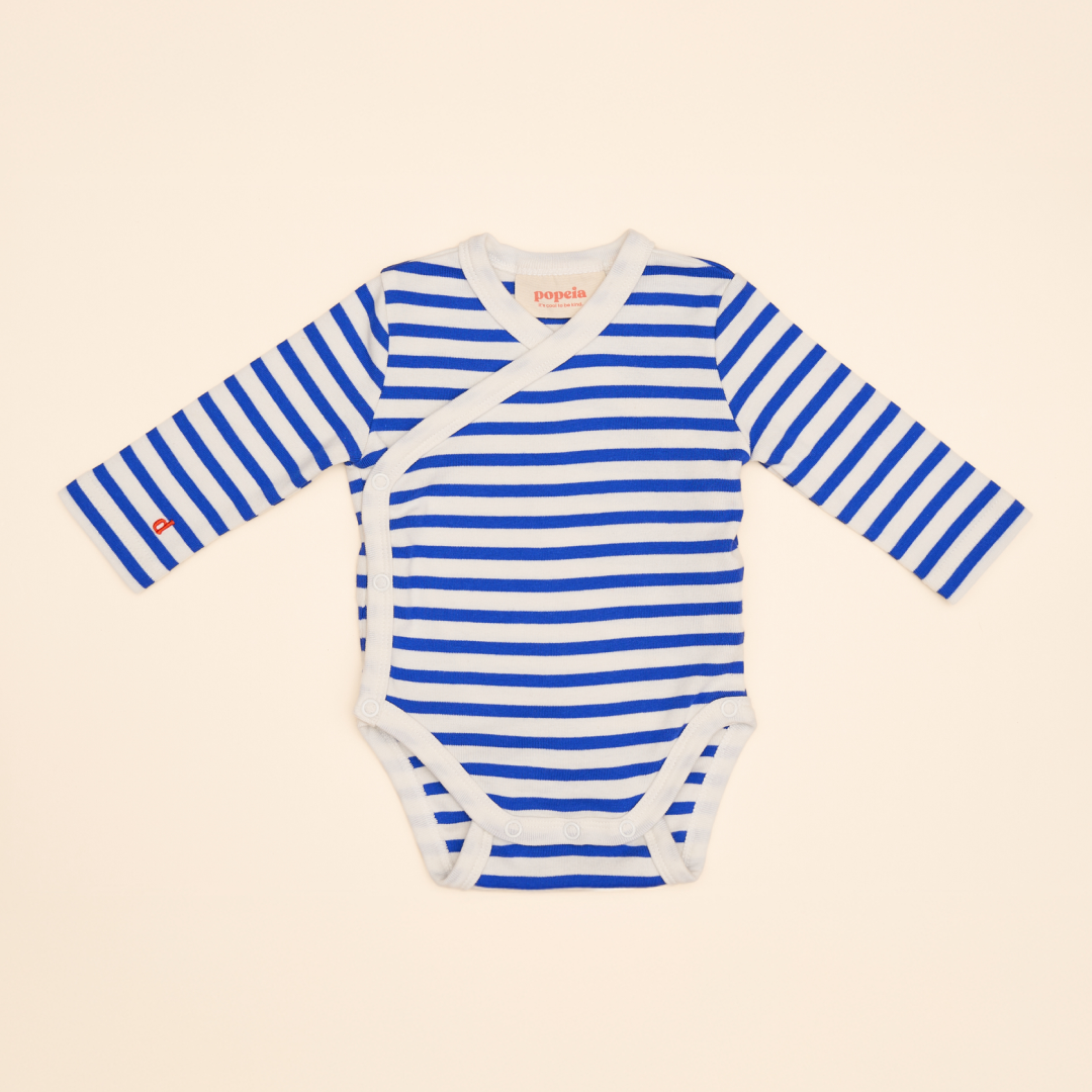 Baby Body Gestreift aus Bio-Baumwolle in Königsblau/Off-White