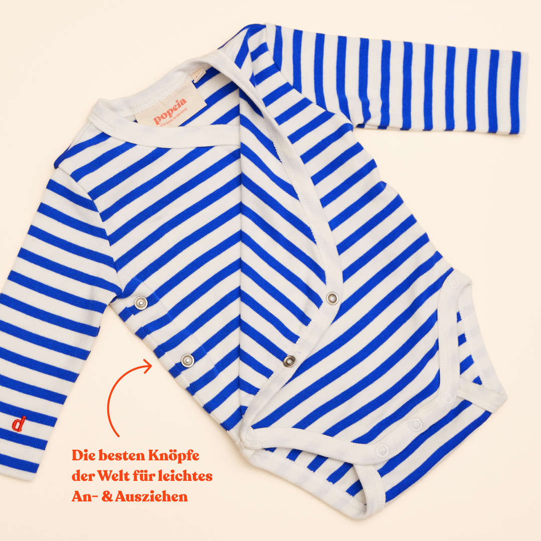 Baby Striped Organic Cotton Bodysuit in Royal Blue/Off-White
