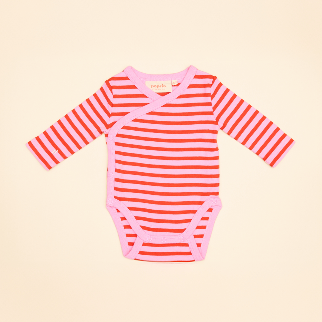 Baby Body Gestreift aus Bio-Baumwolle in Pink/Rot
