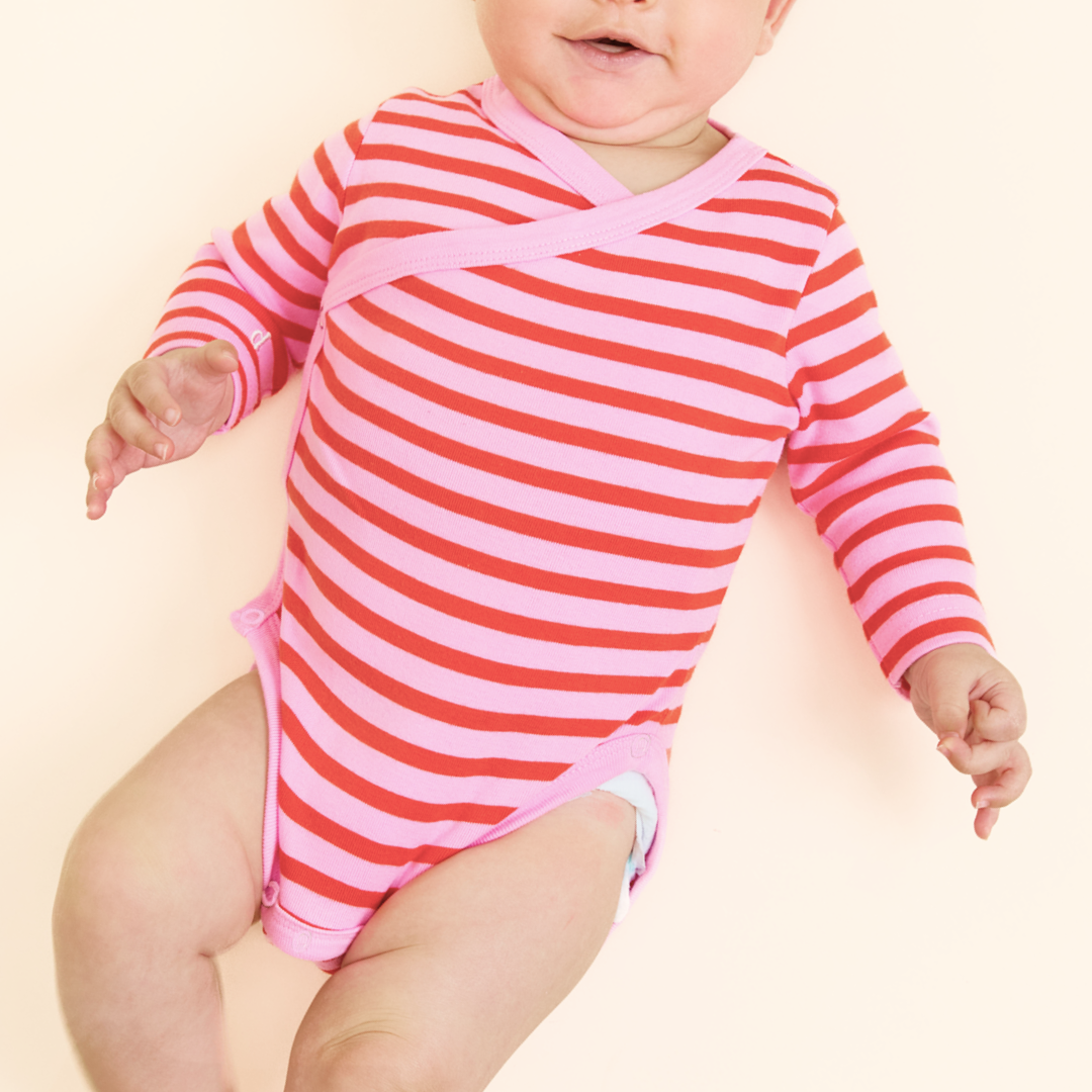 Baby Striped Organic Cotton Bodysuit in Pink/Red