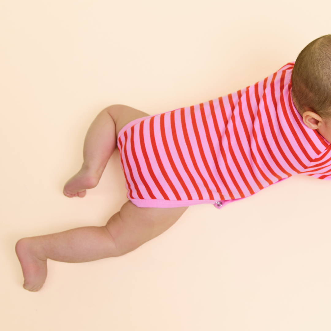Baby Striped Organic Cotton Bodysuit in Pink/Red