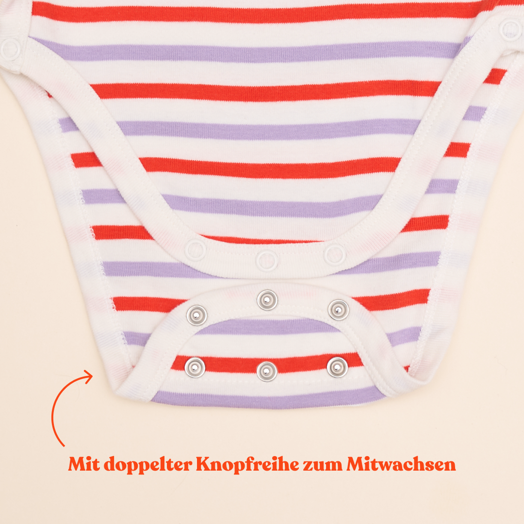 Baby Body Gestreift aus Bio-Baumwolle in Lila/Rot/Weiß