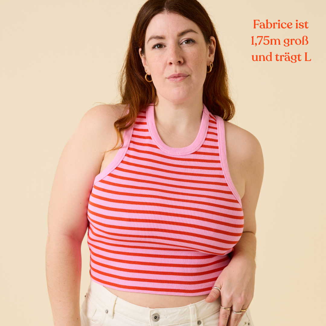 The 24/7 Crop Top aus Bio-Baumwolle Gestreift in Pink/Rot