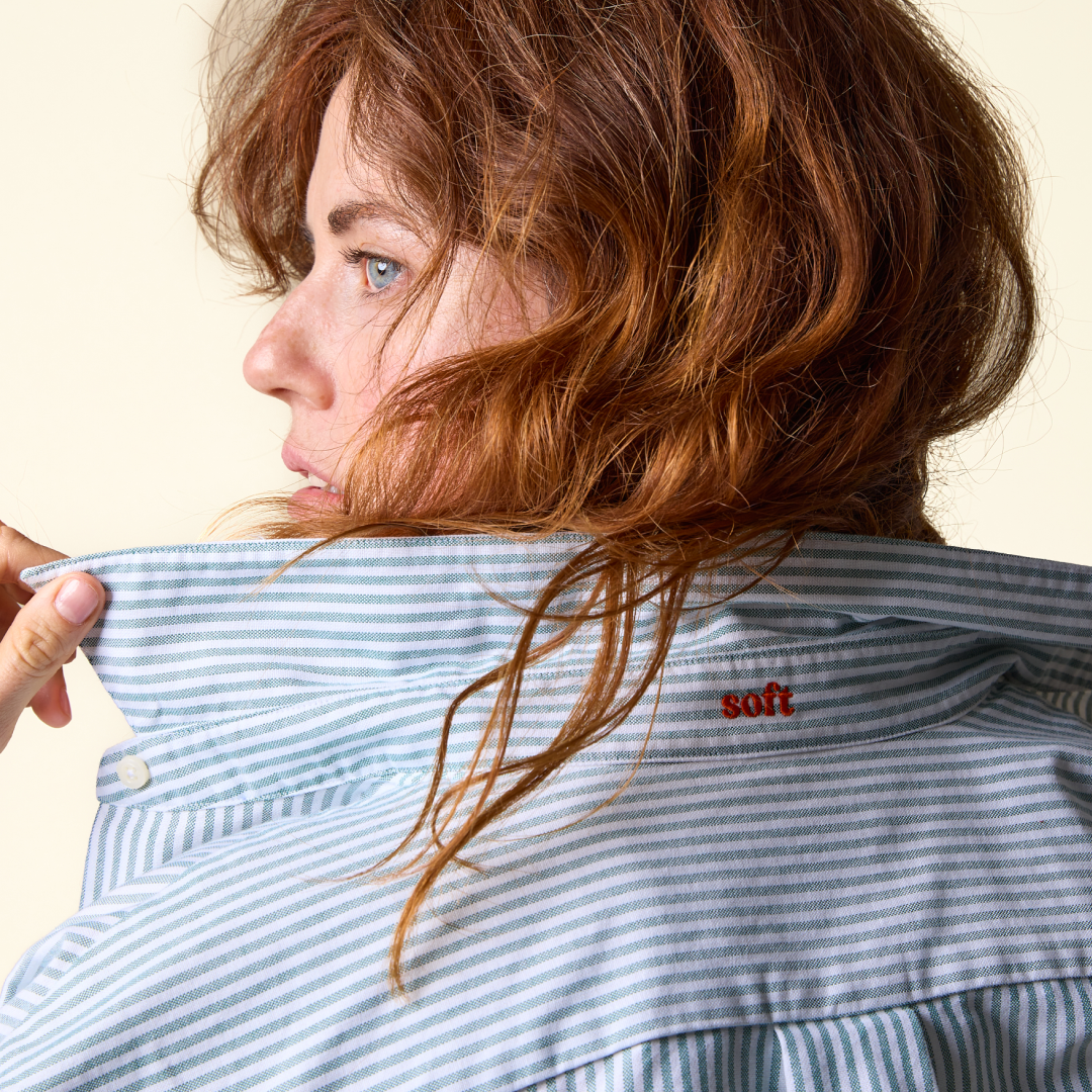 Organic Cotton Shirt (Striped) in Green/White