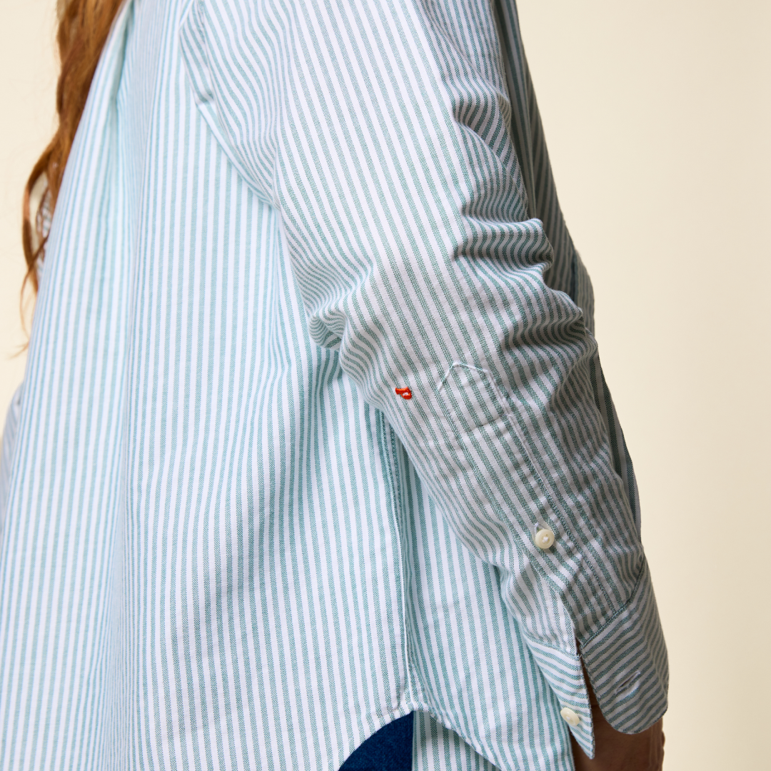 Organic Cotton Shirt (Striped) in Green/White