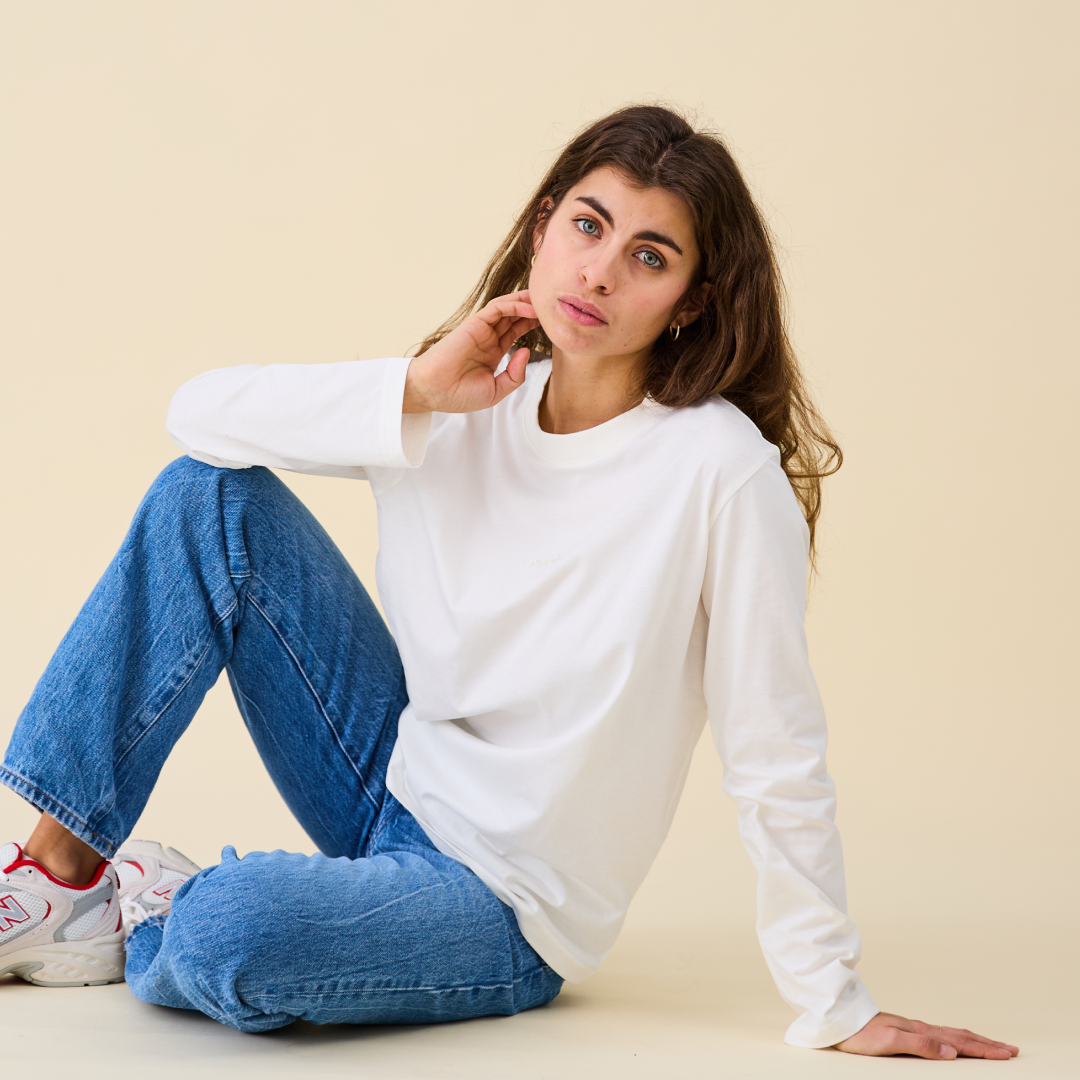 Langarmshirt aus Bio-Baumwolle in Off-White