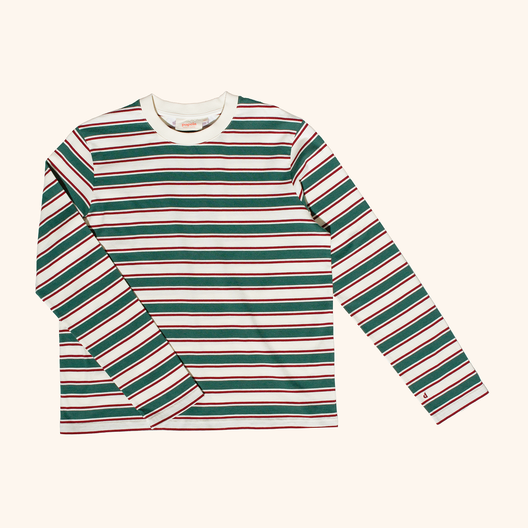 Striped Long Sleeve Shirt Set in Dark Green/Bordeaux