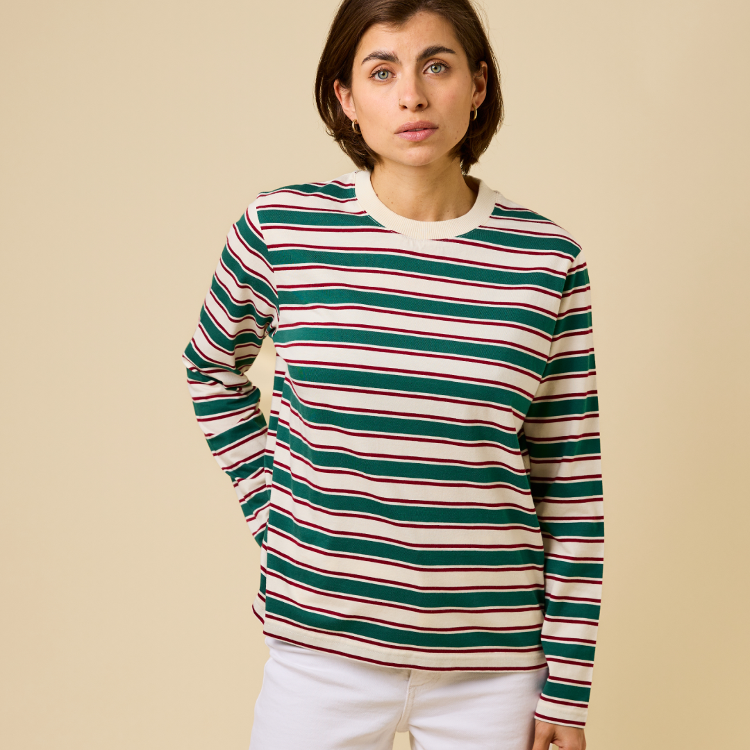Langarmshirt Gestreift aus Bio-Baumwolle in Dunkelgrün/Bordeaux