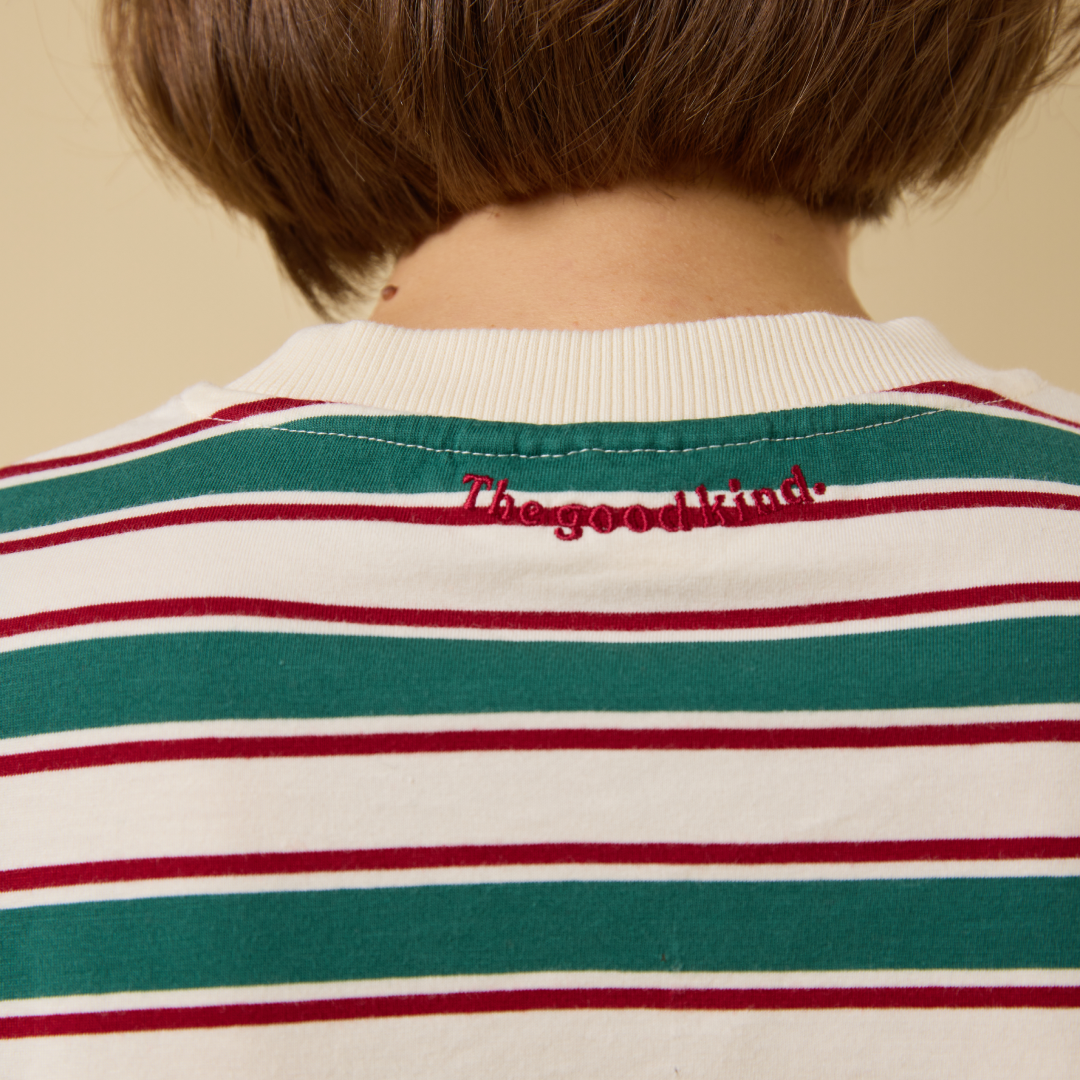 Striped Long Sleeve Shirt Set in Dark Green/Bordeaux