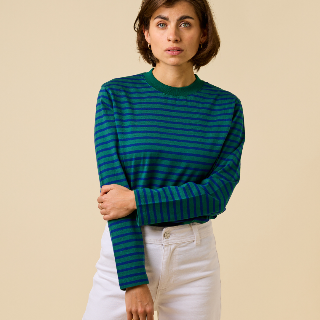 Langarmshirt Gestreift aus Bio-Baumwolle in Dunkelgrün/Blau