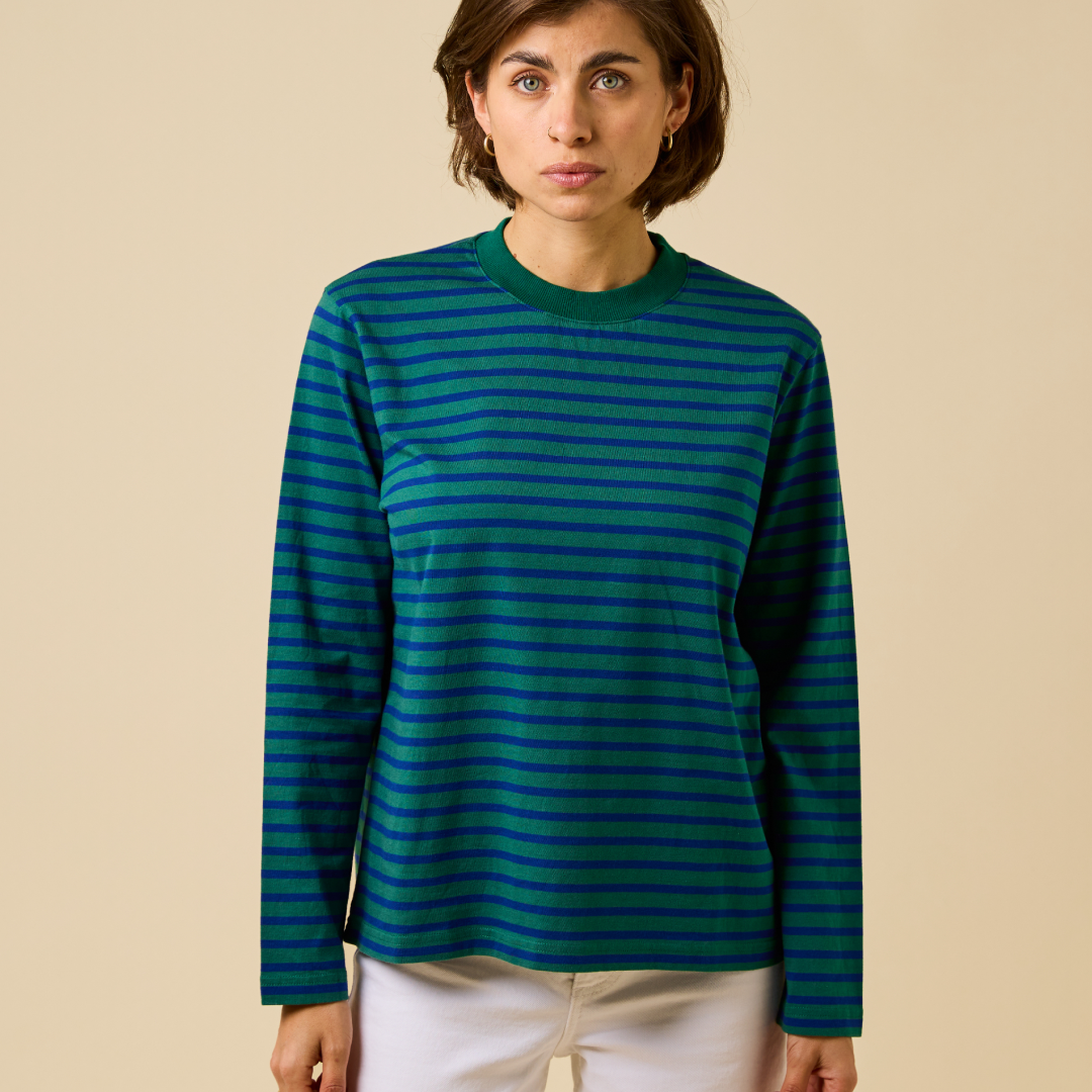 Langarmshirt Gestreift aus Bio-Baumwolle in Dunkelgrün/Blau