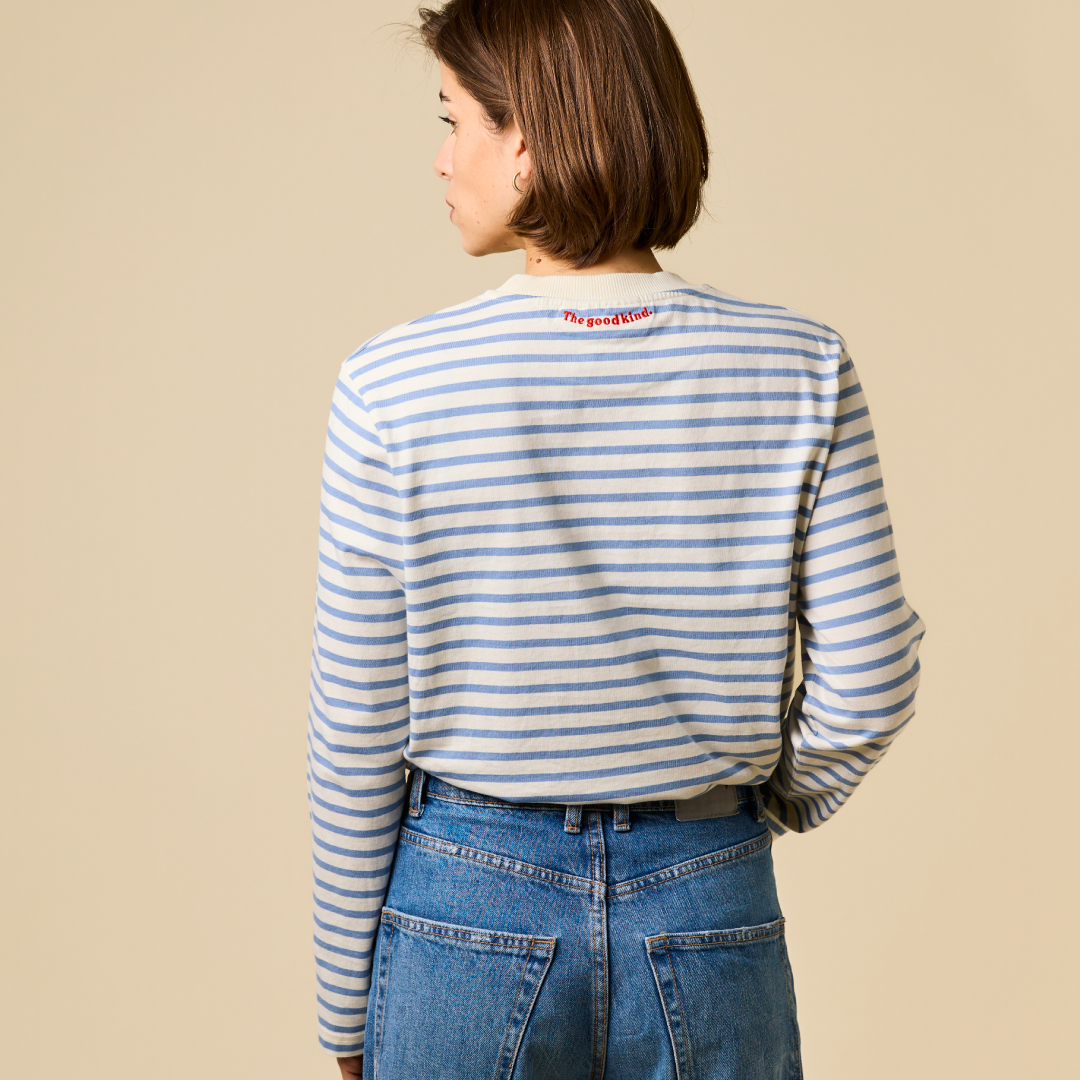 Langarmshirt Gestreift aus Bio-Baumwolle in Eisblau/Off-White