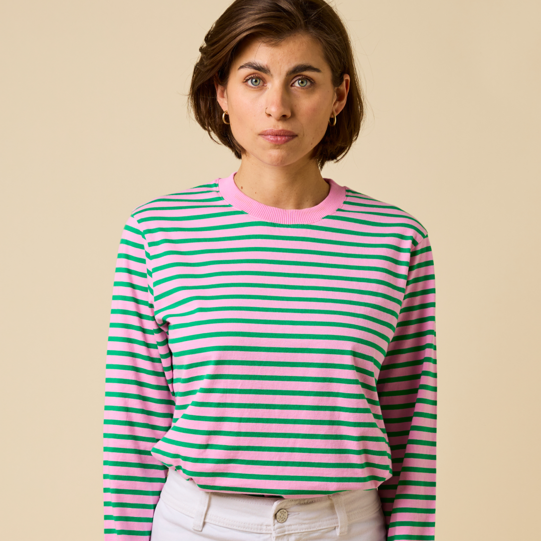 Langarmshirt Gestreift aus Bio-Baumwolle in Pink/Grün