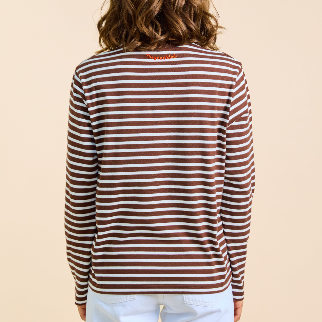 Langarmshirt Gestreift aus Bio-Baumwolle in Braun/Off-White