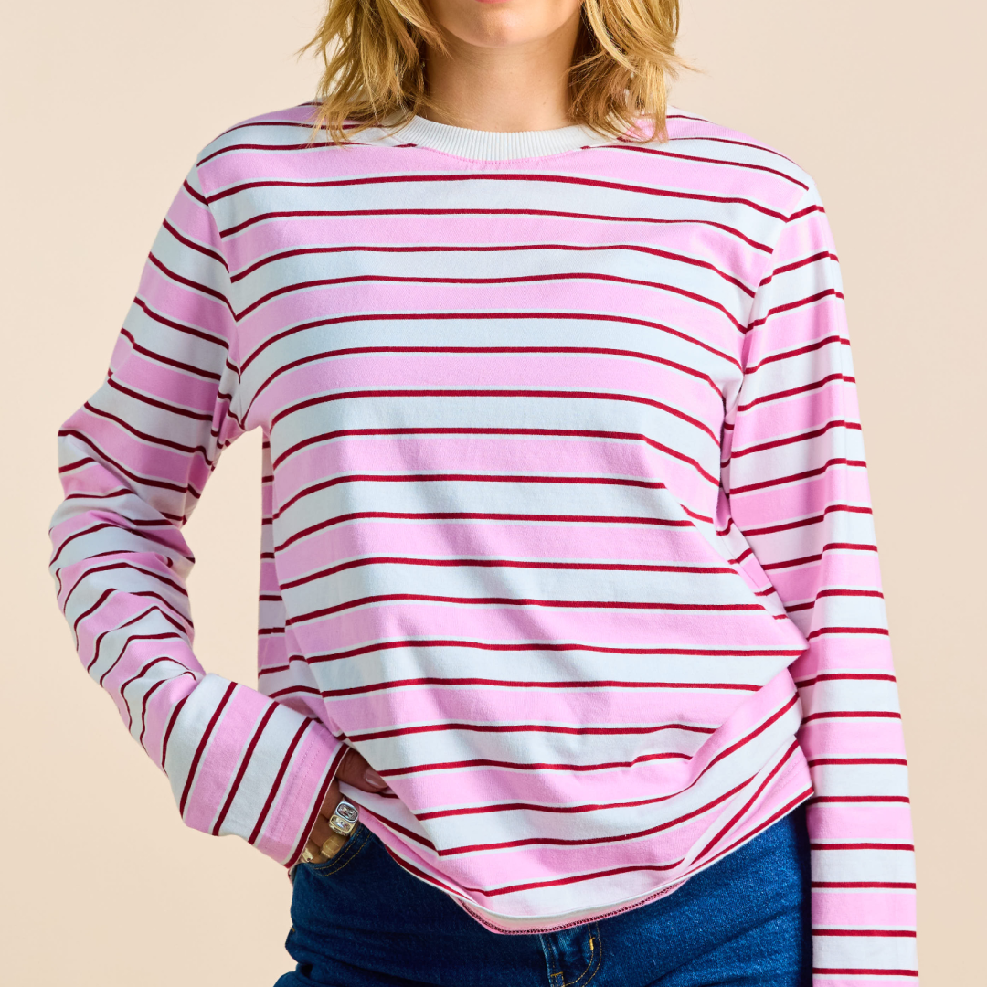 Langarmshirt Gestreift aus Bio-Baumwolle in Weiß/Pink
