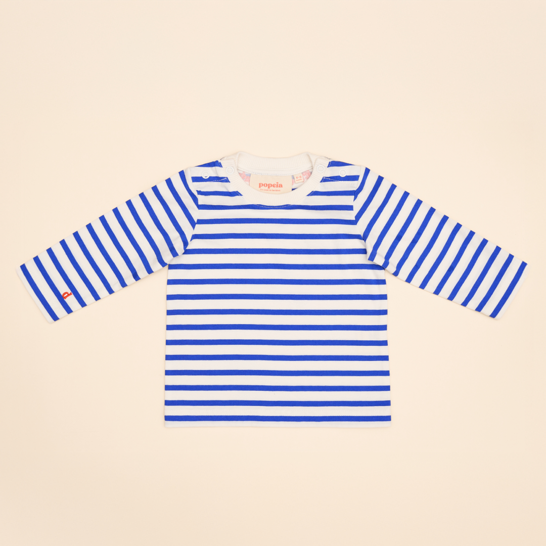 Baby Long-Sleeved Striped Organic Cotton Shirt in Royal Blue/Off-White