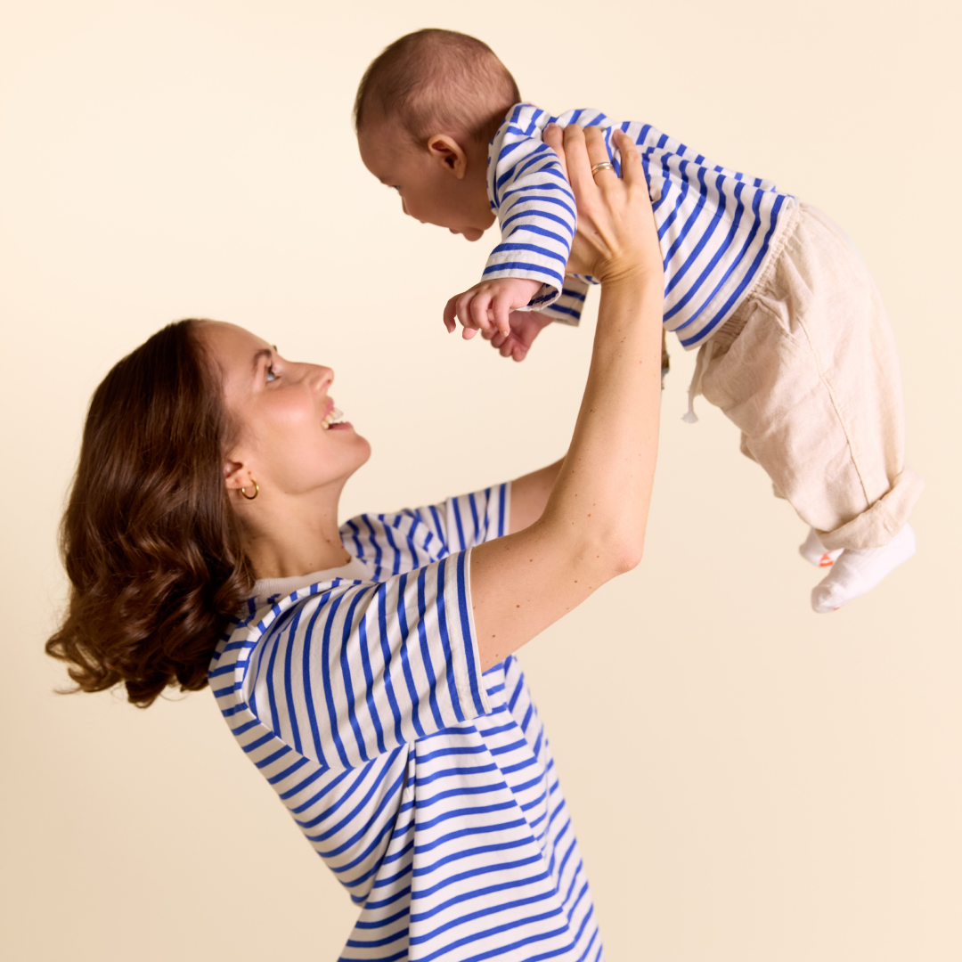 Baby Long-Sleeved Striped Organic Cotton Shirt in Royal Blue/Off-White