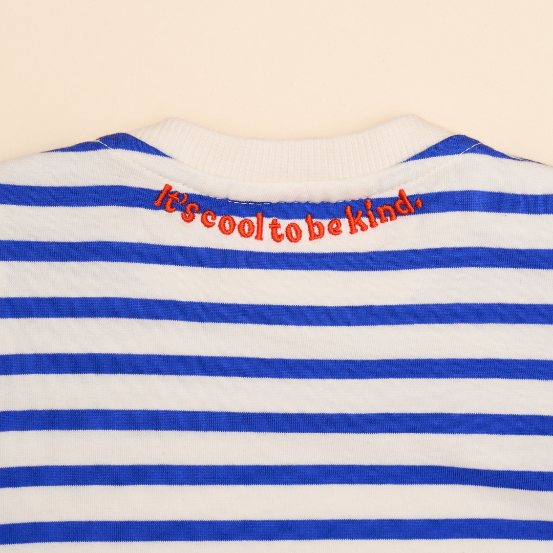 Baby Long-Sleeved Striped Organic Cotton Shirt in Royal Blue/Off-White