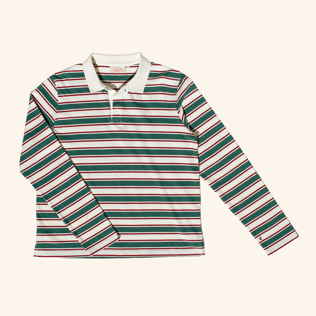 Striped Polo Shirt Set in Dark Green/Bordeaux