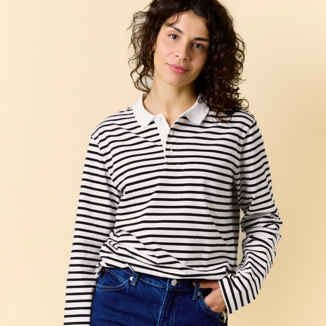 Poloshirt Gestreift aus Bio-Baumwolle in Schwarz/Off-White