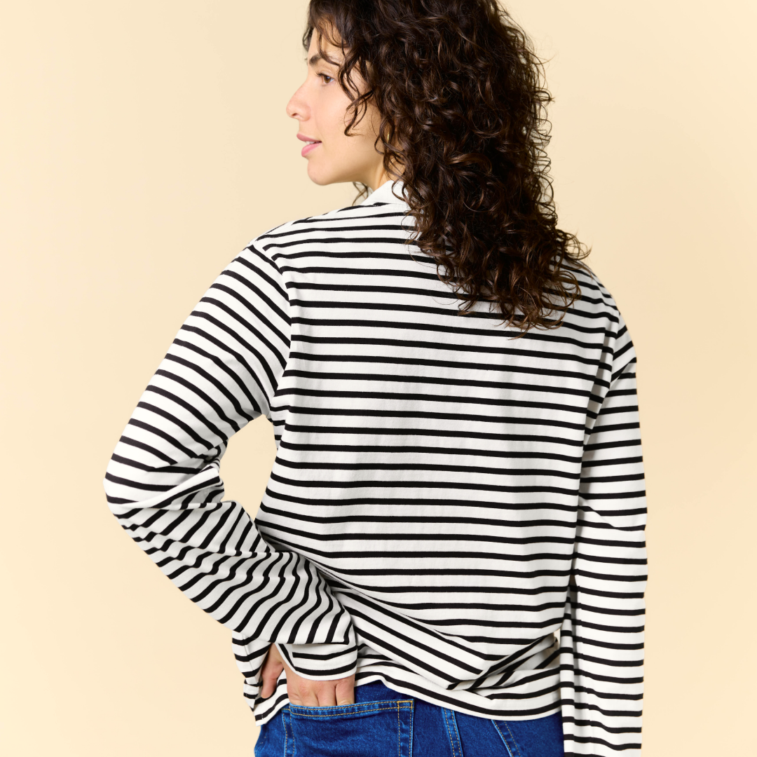 Poloshirt Gestreift aus Bio-Baumwolle in Schwarz/Off-White
