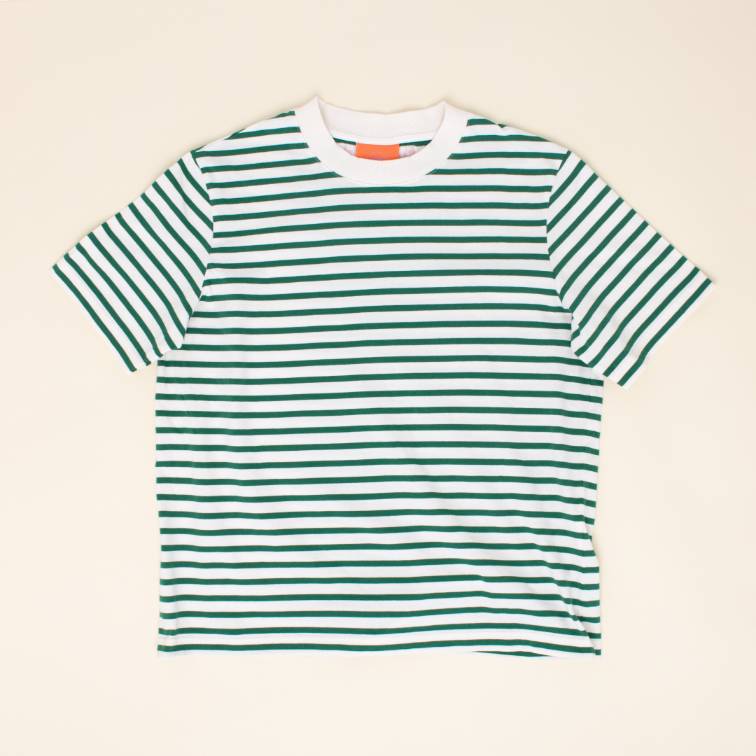 T-Shirt Gestreift aus Bio-Baumwolle in Grün/Off-White