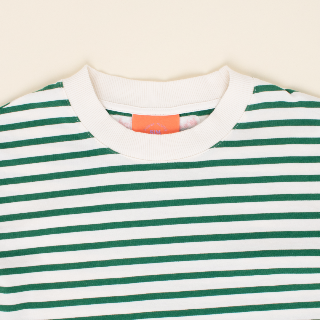 T-Shirt Gestreift aus Bio-Baumwolle in Grün/Off-White