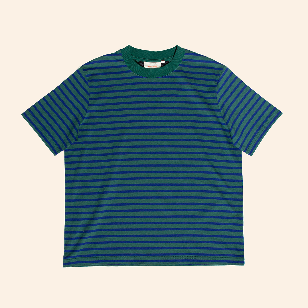 Organic Cotton T-Shirt (Striped) in Dark Green/Blue