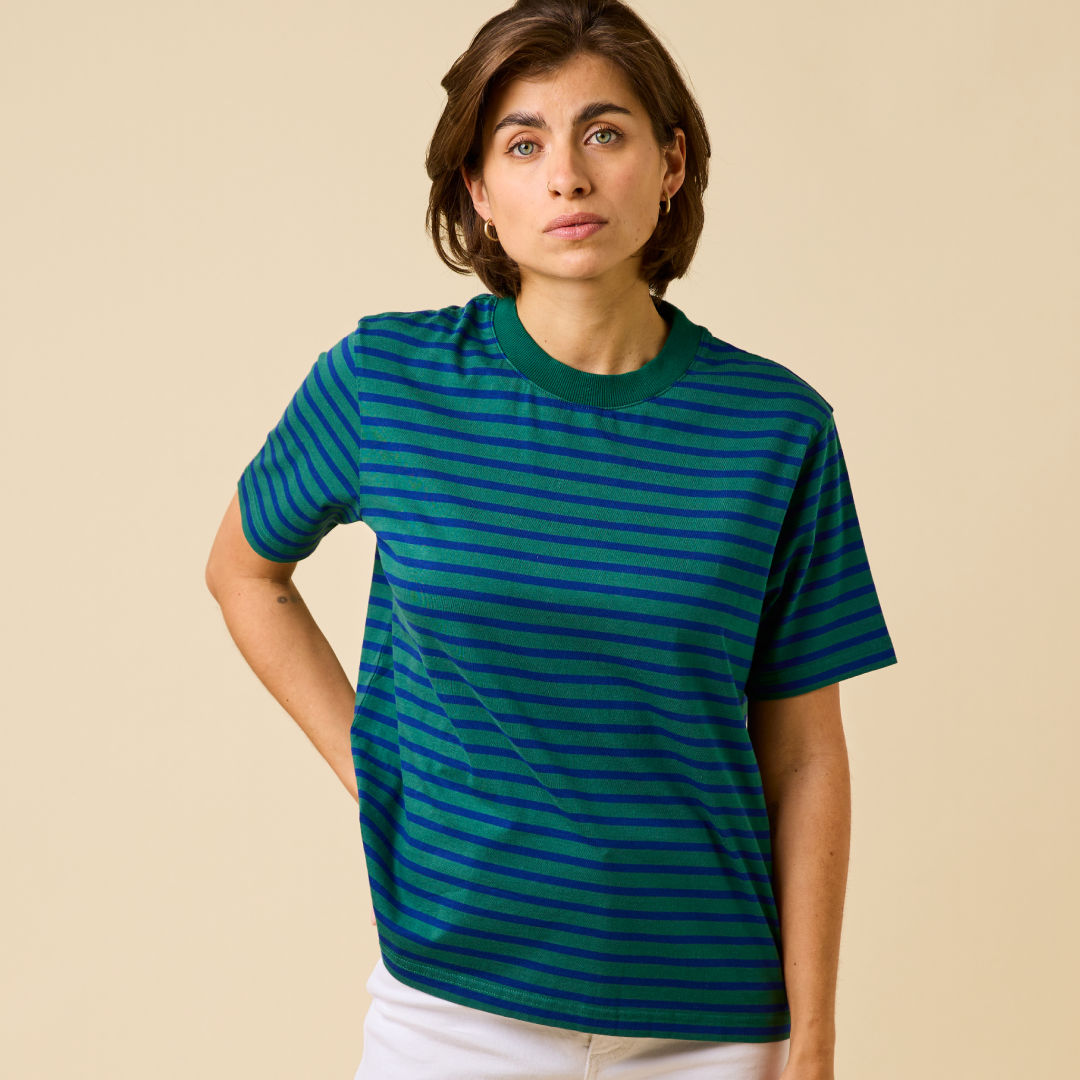 Organic Cotton T-Shirt (Striped) in Dark Green/Blue
