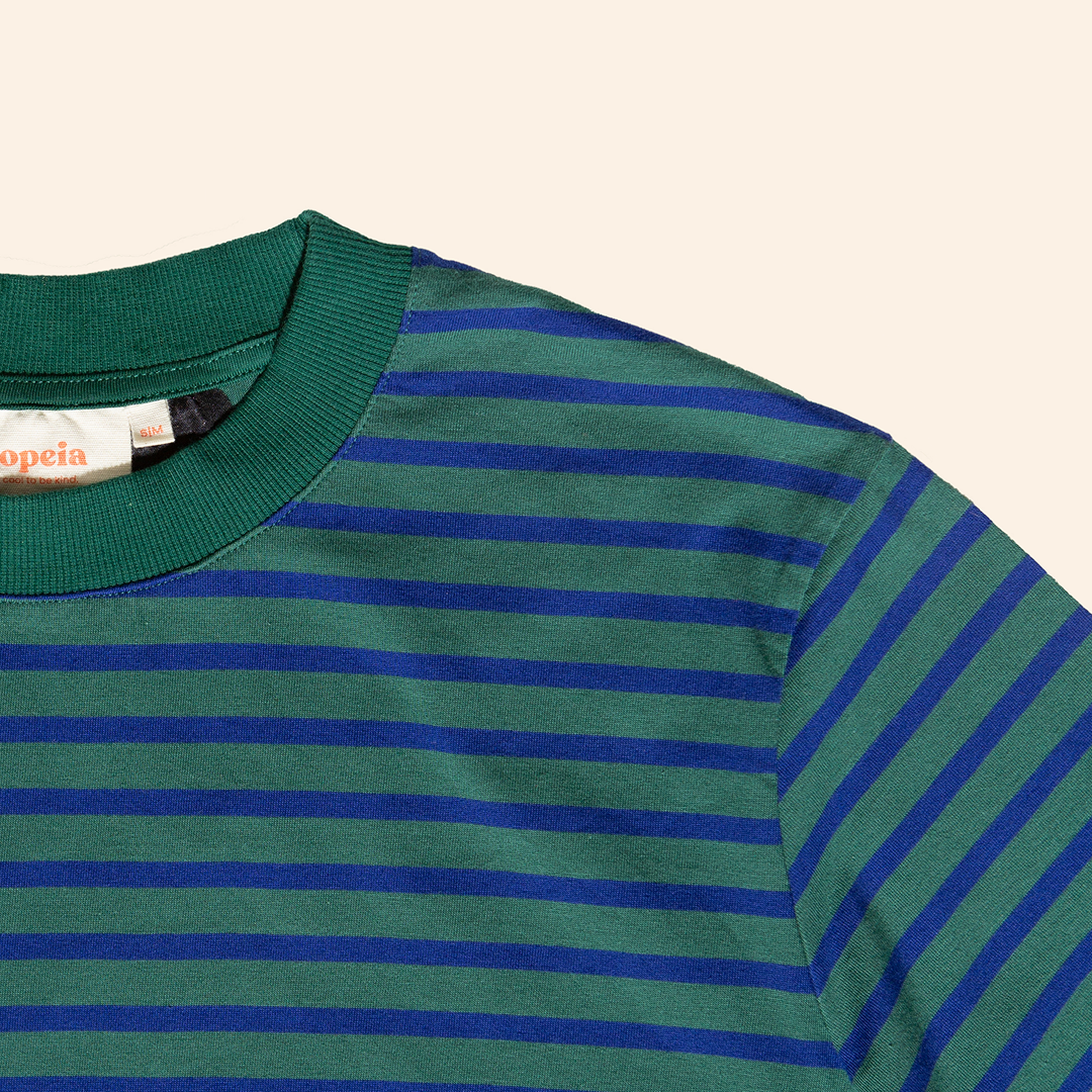 Organic Cotton T-Shirt (Striped) in Dark Green/Blue