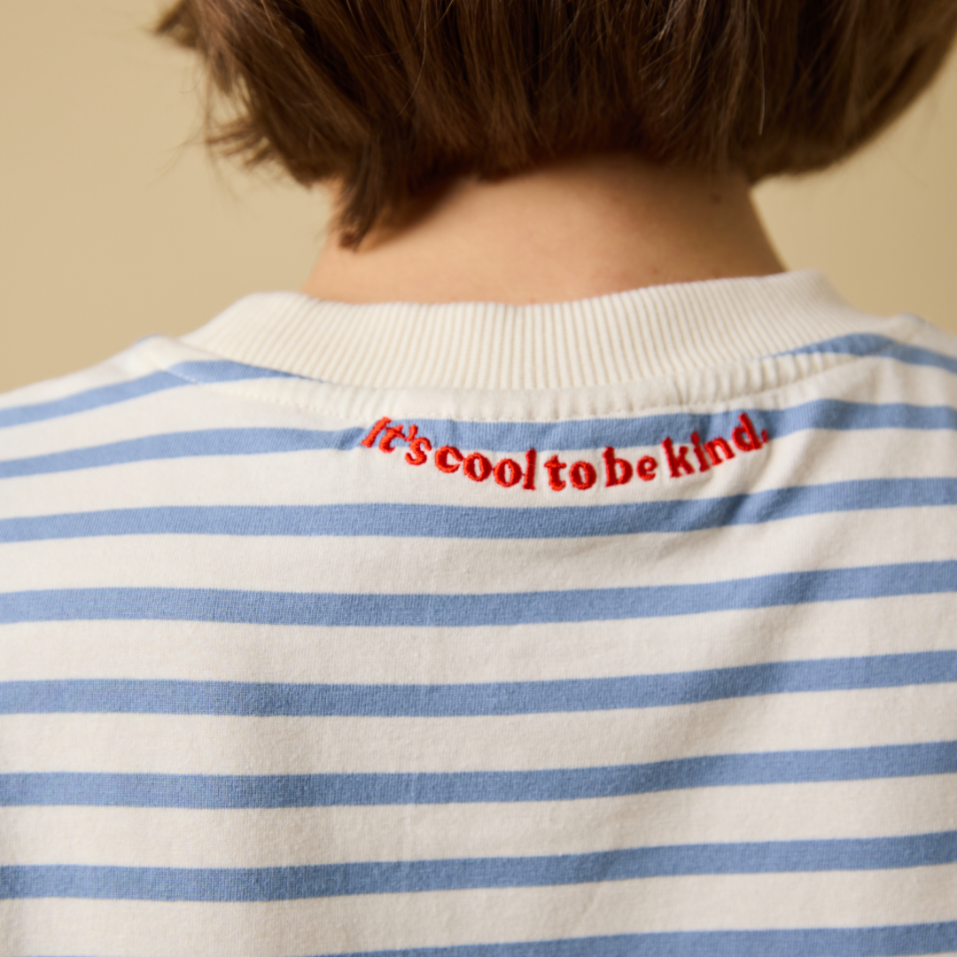T-Shirt Gestreift aus Bio-Baumwolle in Eisblau/Off-White
