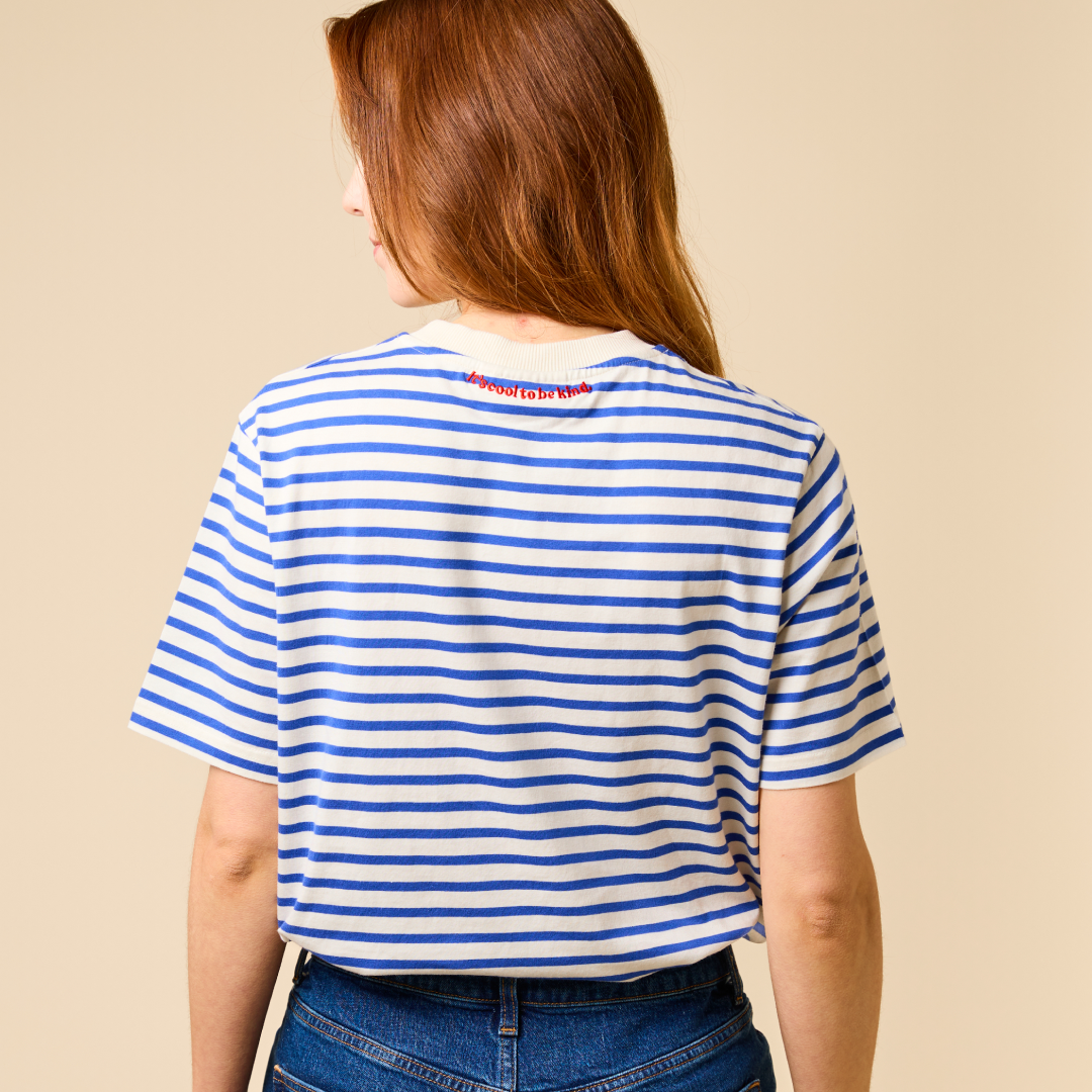 T-Shirt Gestreift aus Bio-Baumwolle in Königsblau/Off-White