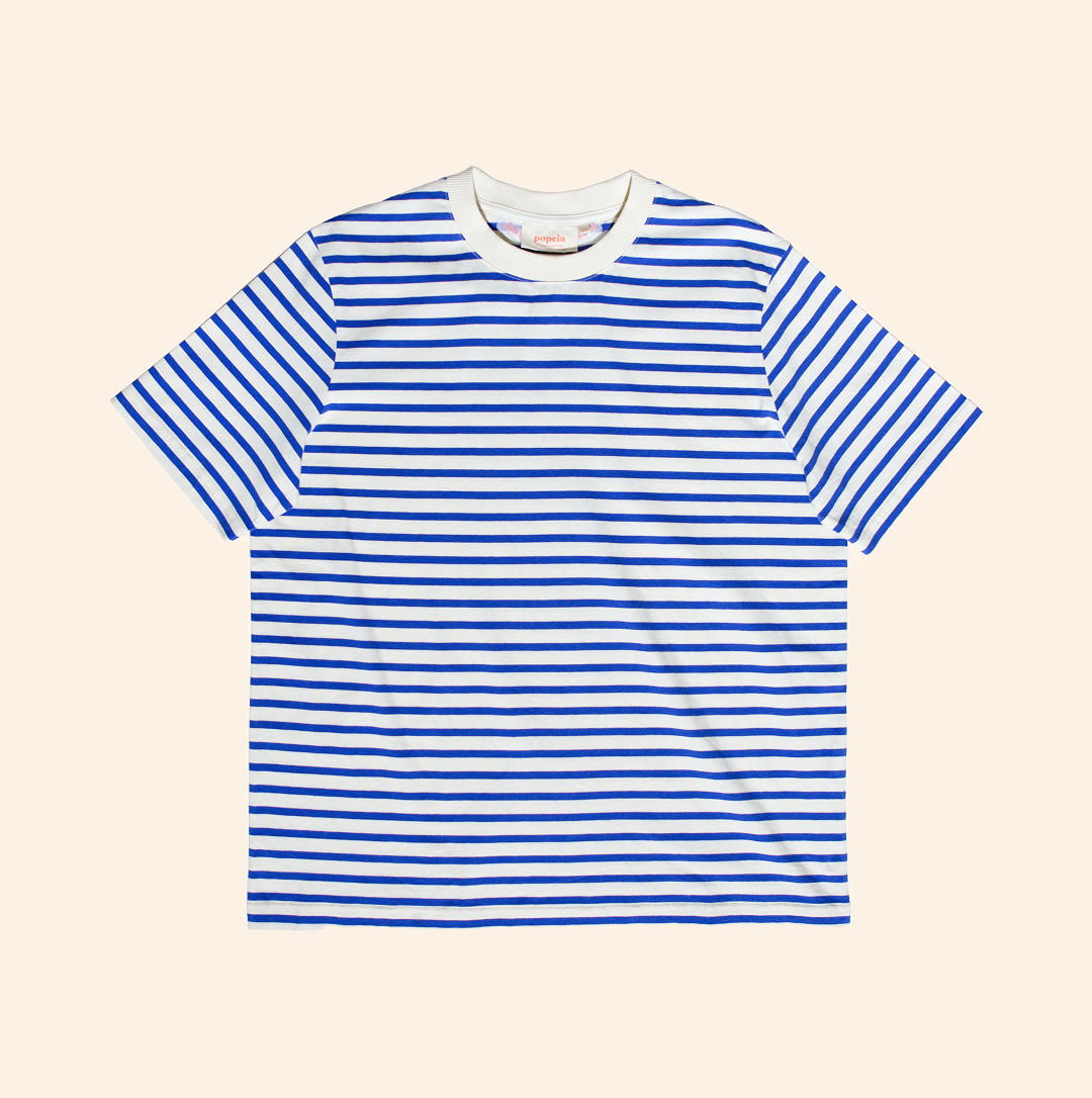 T-Shirt Gestreift aus Bio-Baumwolle in Königsblau/Off-White
