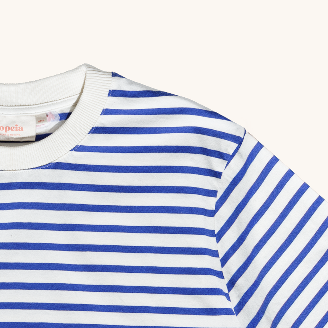 T-Shirt Gestreift aus Bio-Baumwolle in Königsblau/Off-White