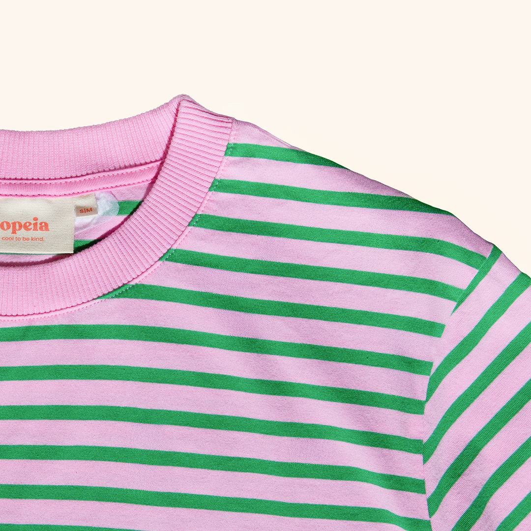 T-Shirt Gestreift aus Bio-Baumwolle in Pink/Grün