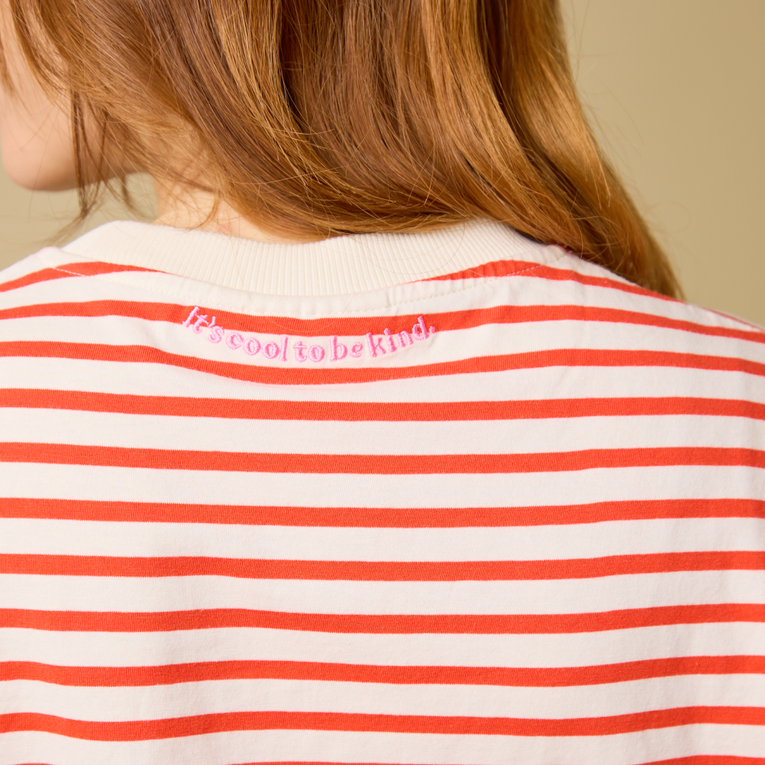 T-Shirt Gestreift aus Bio-Baumwolle in Popeia Rot/Off-White