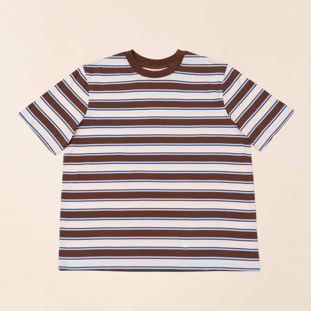 T-Shirt Gestreift aus Bio-Baumwolle in Braun/Hellblau