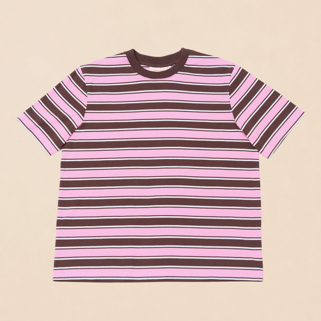 T-Shirt Gestreift aus Bio-Baumwolle in Braun/Pink