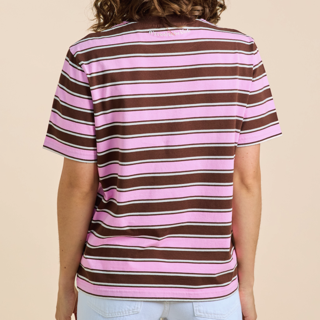 T-Shirt Gestreift aus Bio-Baumwolle in Braun/Pink