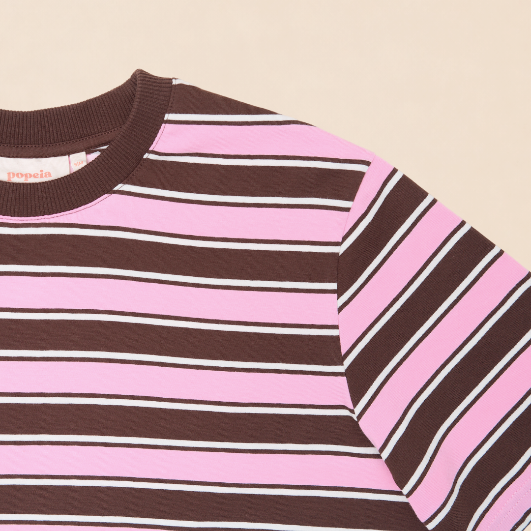 T-Shirt Gestreift aus Bio-Baumwolle in Braun/Pink