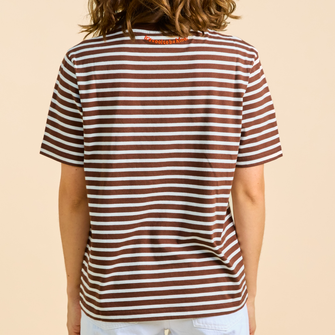 T-Shirt Gestreift aus Bio-Baumwolle in Braun/Off-White