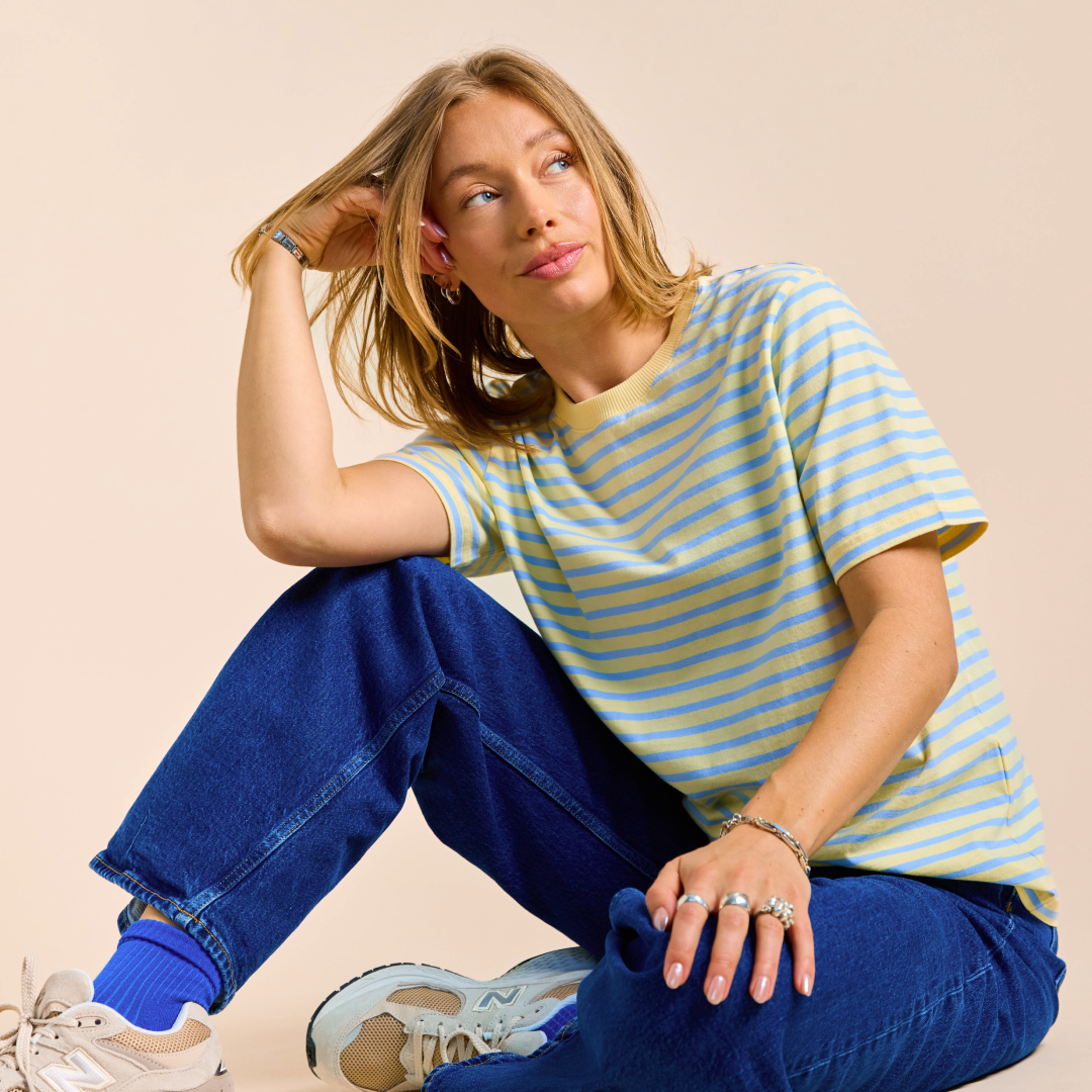 Organic Cotton T-Shirt (Striped) in Yellow/Light Blue