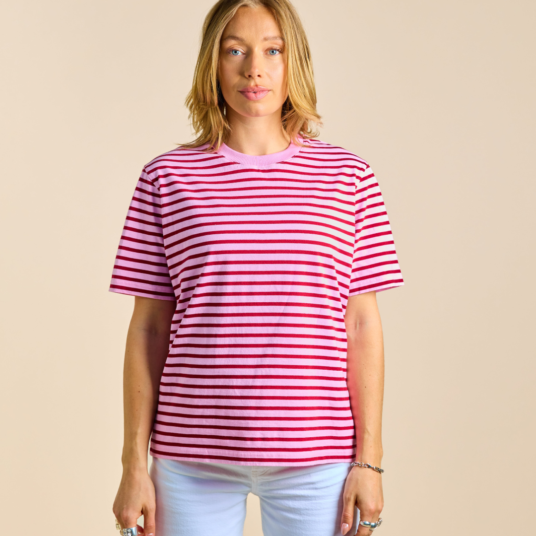T-Shirt Gestreift aus Bio-Baumwolle in Pink/Bordeaux