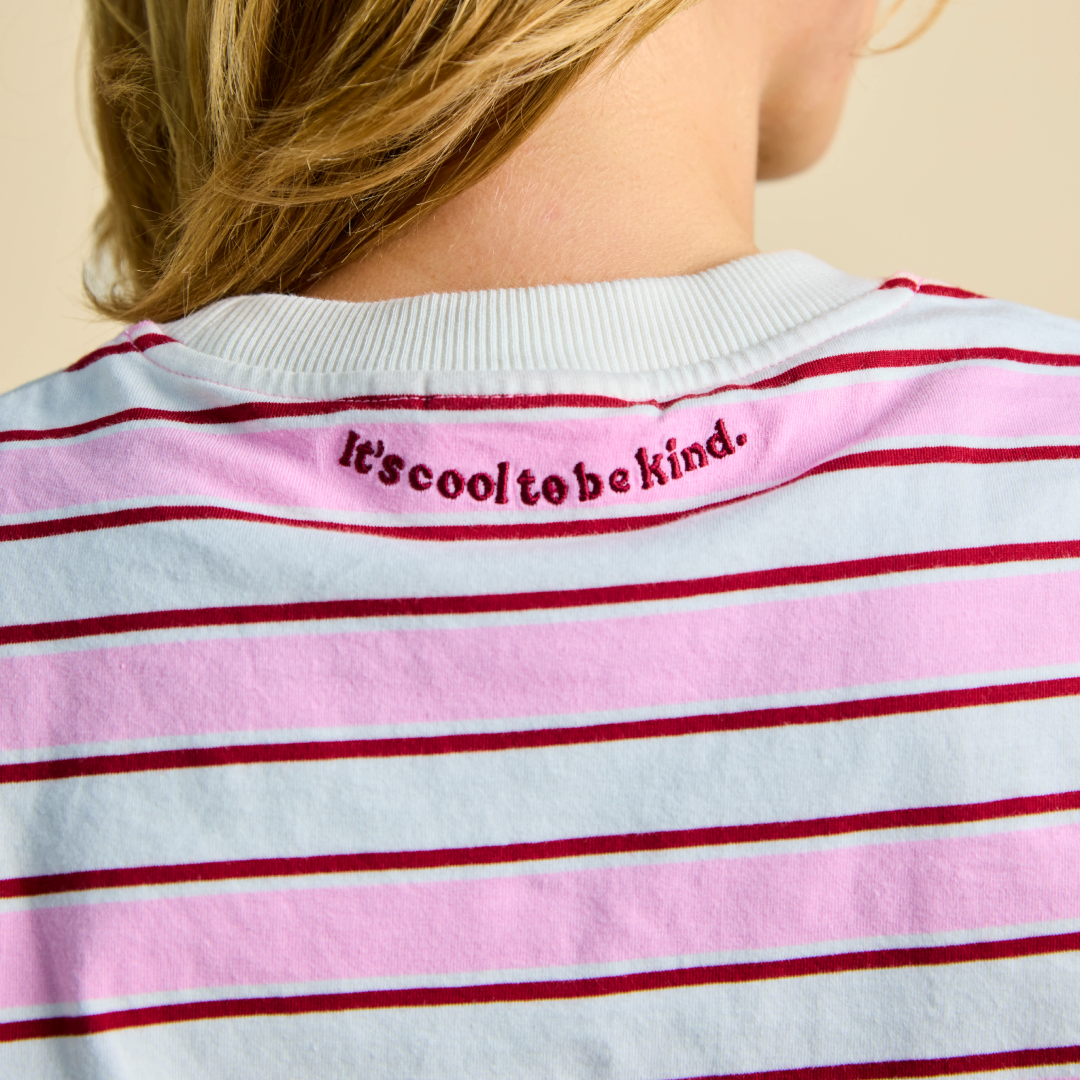 T-Shirt Gestreift aus Bio-Baumwolle in Weiß/Pink